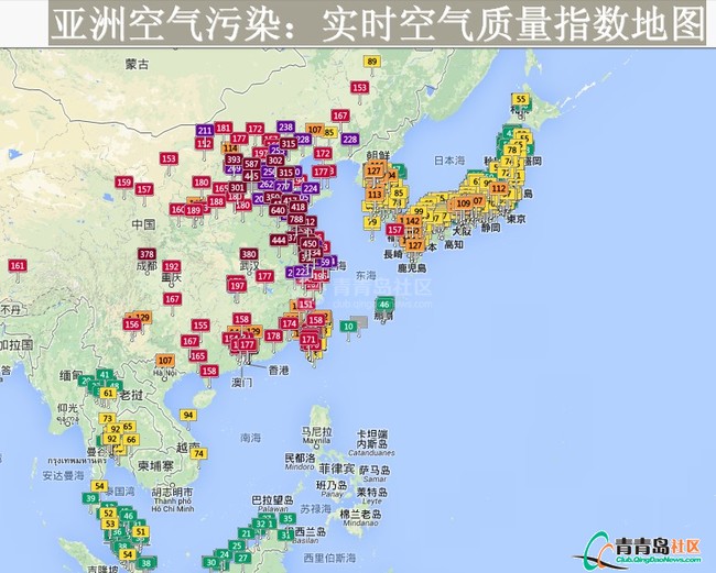 亚洲PM10空气污染表